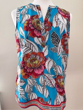 Dahlia Sleeveless Blouse Split Neck • Size XL • Bold Floral